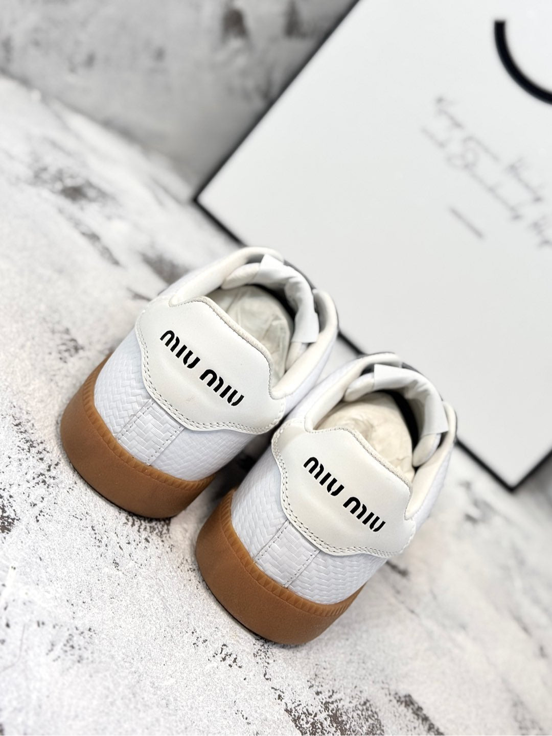 RETRO SNEAKERS WITH RIPTAPE STRAPS IN WHITE LAMBSKIN KNITTED PATTERN - 35