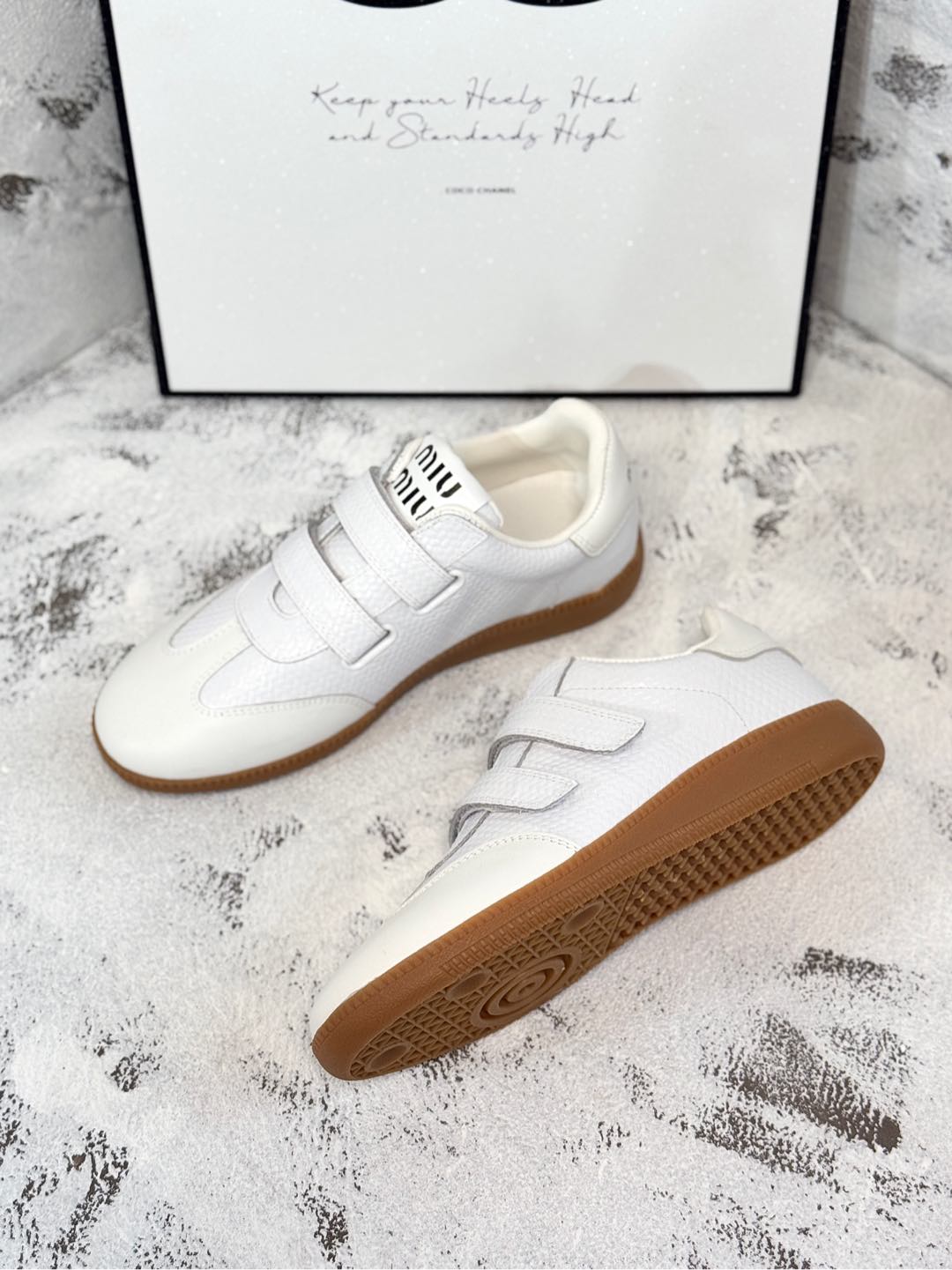 RETRO SNEAKERS WITH RIPTAPE STRAPS IN WHITE LAMBSKIN KNITTED PATTERN - 35