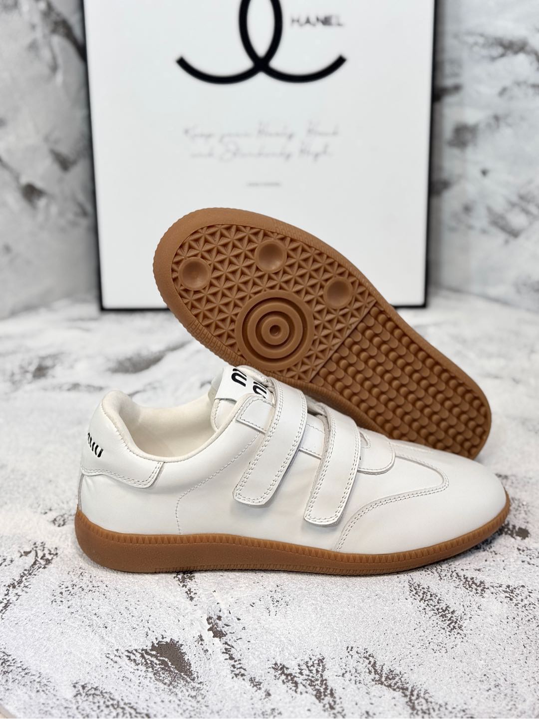 RETRO SNEAKERS WITH RIPTAPE STRAPS IN WHITE SMOOTH LAMBSKIN - 35