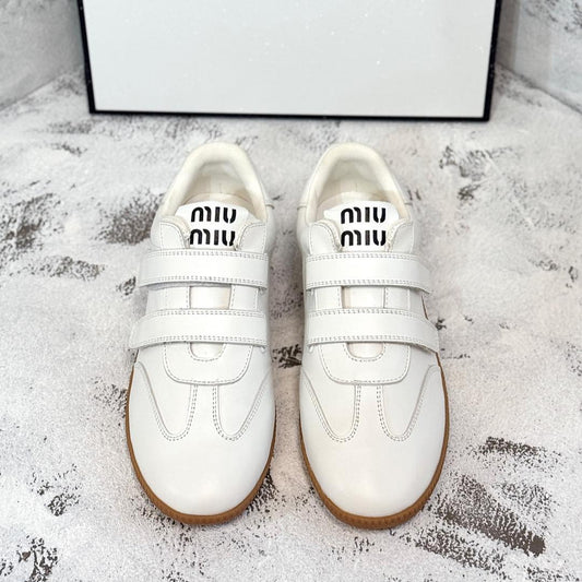 RETRO SNEAKERS WITH RIPTAPE STRAPS IN WHITE SMOOTH LAMBSKIN - 35