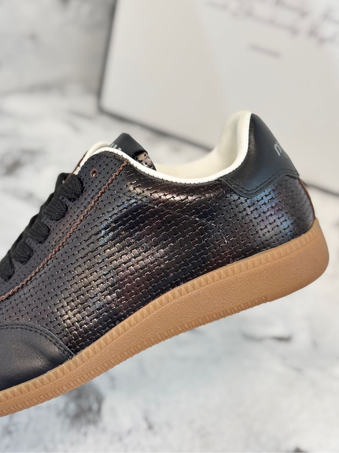 RETRO SNEAKERS IN BLACK LAMBSKIN WITH KNITTED PATTERN - 35