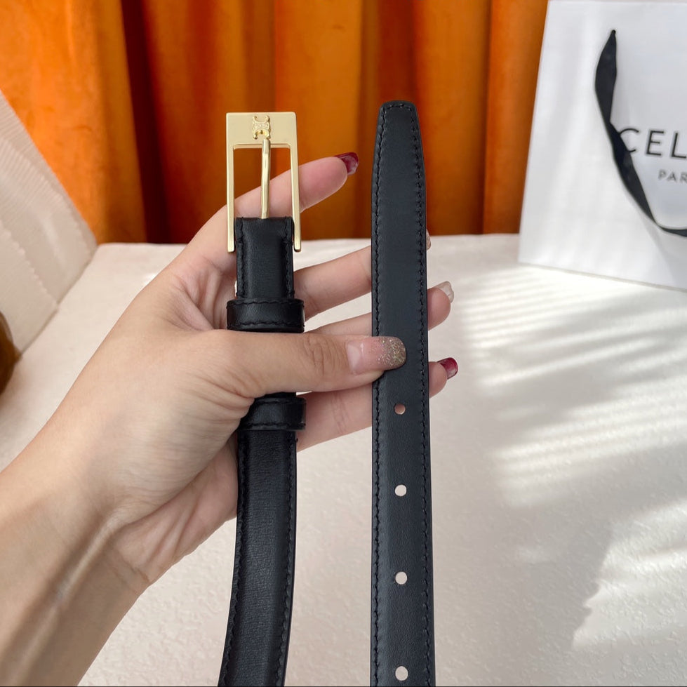 BELT 18MM IN BLACK CALFSKIN WITH RECTANGULAR BUCKLE EMBOSSED LOGO - 30