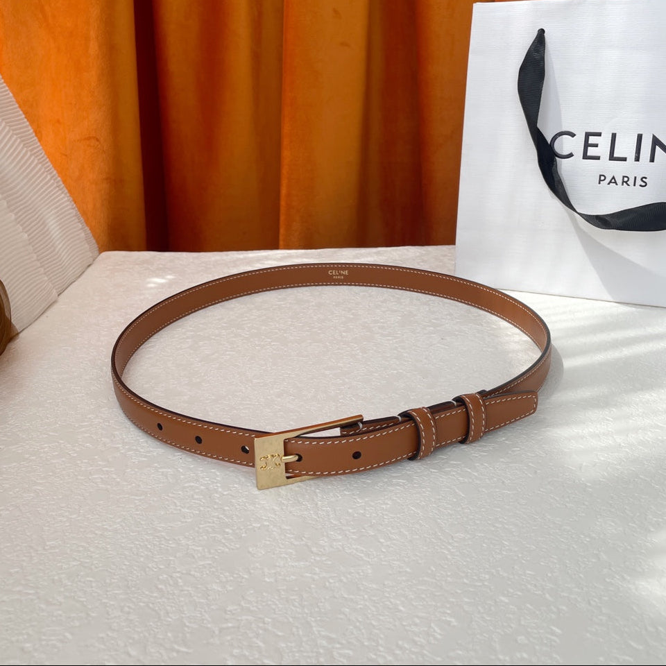 TRIOMPHE BELT 18MM IN BROWN CALFSKIN WITH RECTANGULAR BUCKLE EMBOSSED LOGO AND WHITE STITCHING - 30