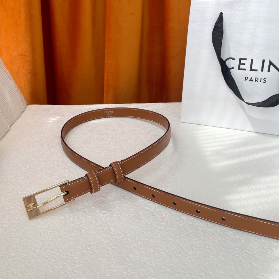 TRIOMPHE BELT 18MM IN BROWN CALFSKIN WITH RECTANGULAR BUCKLE EMBOSSED LOGO AND WHITE STITCHING - 30