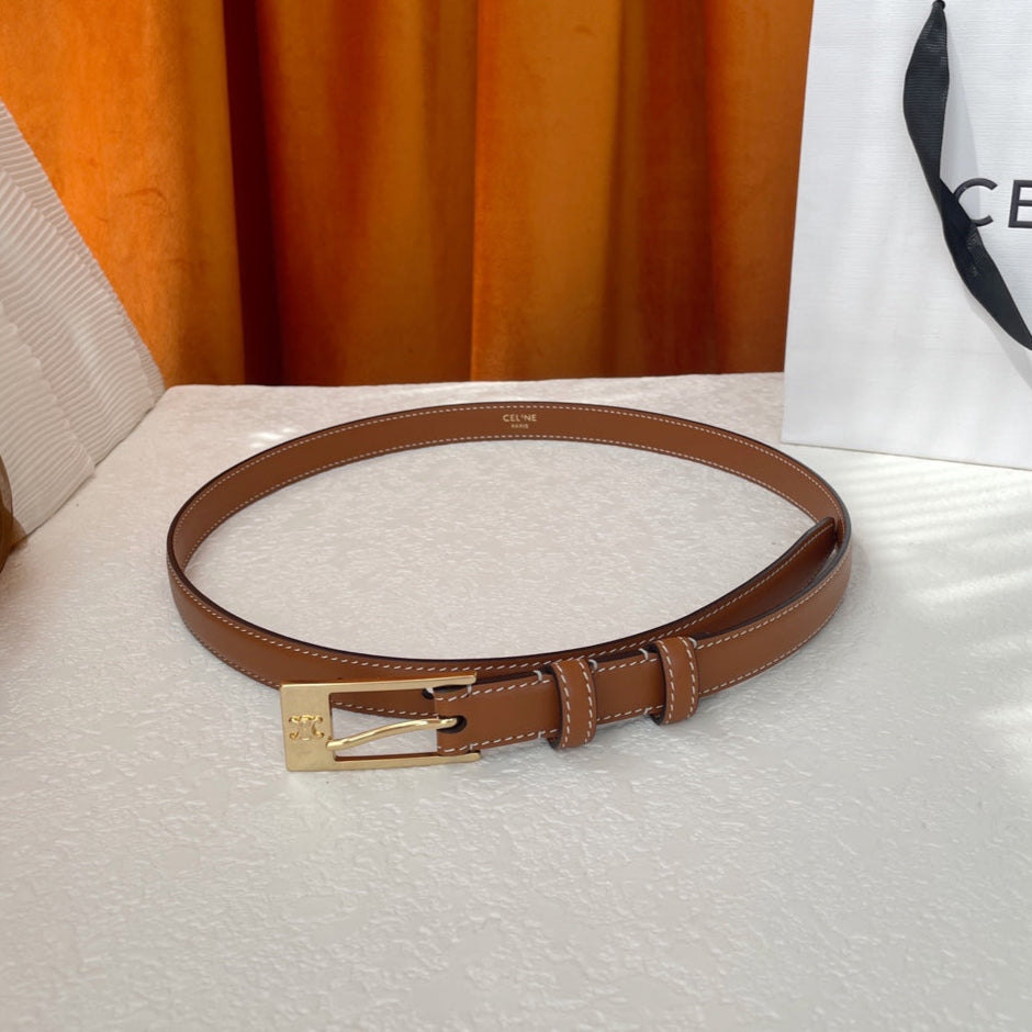 TRIOMPHE BELT 18MM IN BROWN CALFSKIN WITH RECTANGULAR BUCKLE EMBOSSED LOGO AND WHITE STITCHING - 30