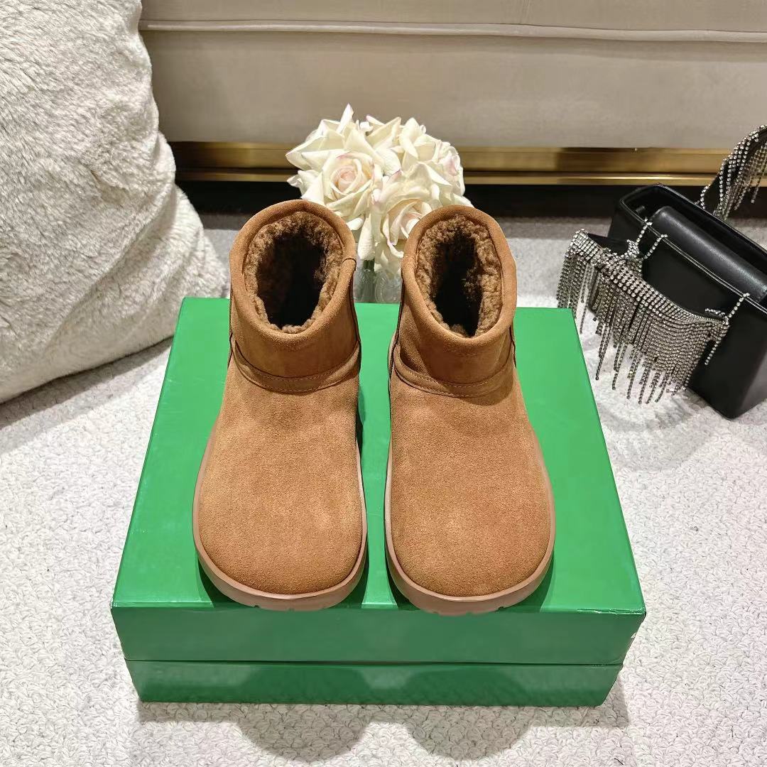 SNAP MINI ANKLE BOOTS IN BRONZE BROWN SUEDE AND SHEARLING LINING - 35