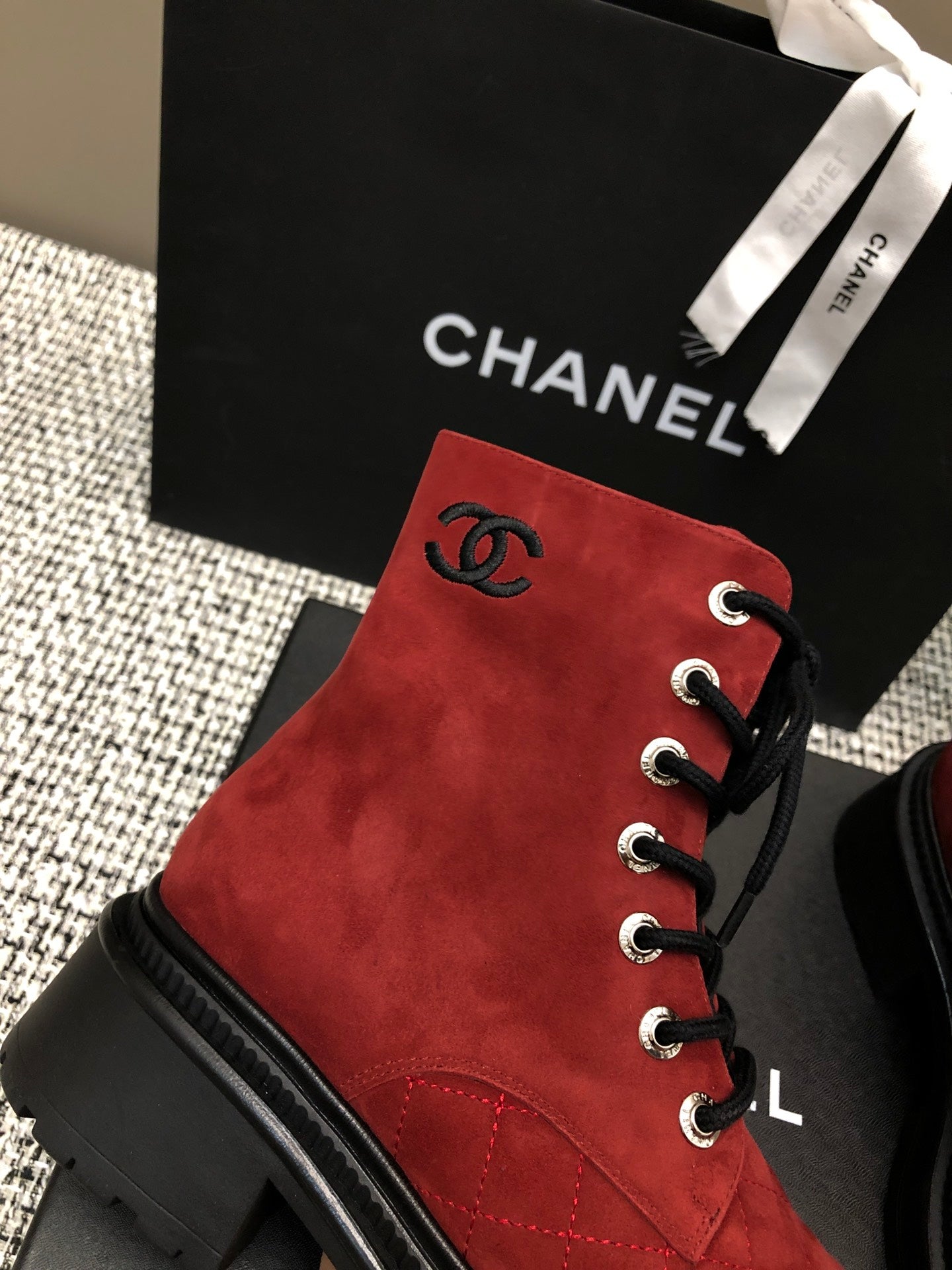SHORT BOOTS GARNET RED MIX BLACK SUEDE LAMBSKIN - 34