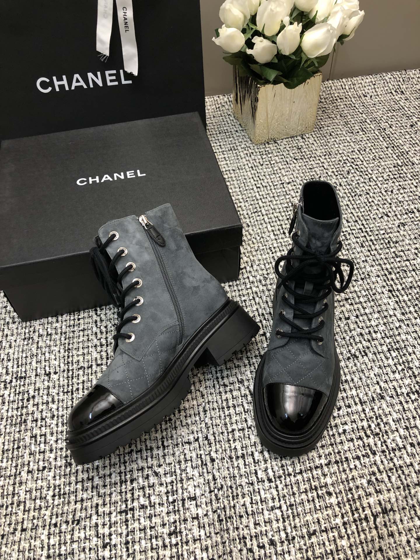 SHORT BOOTS SLATE GREY SUEDE LAMBSKIN - 34