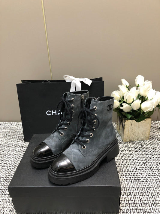 SHORT BOOTS SLATE GREY SUEDE LAMBSKIN - 34