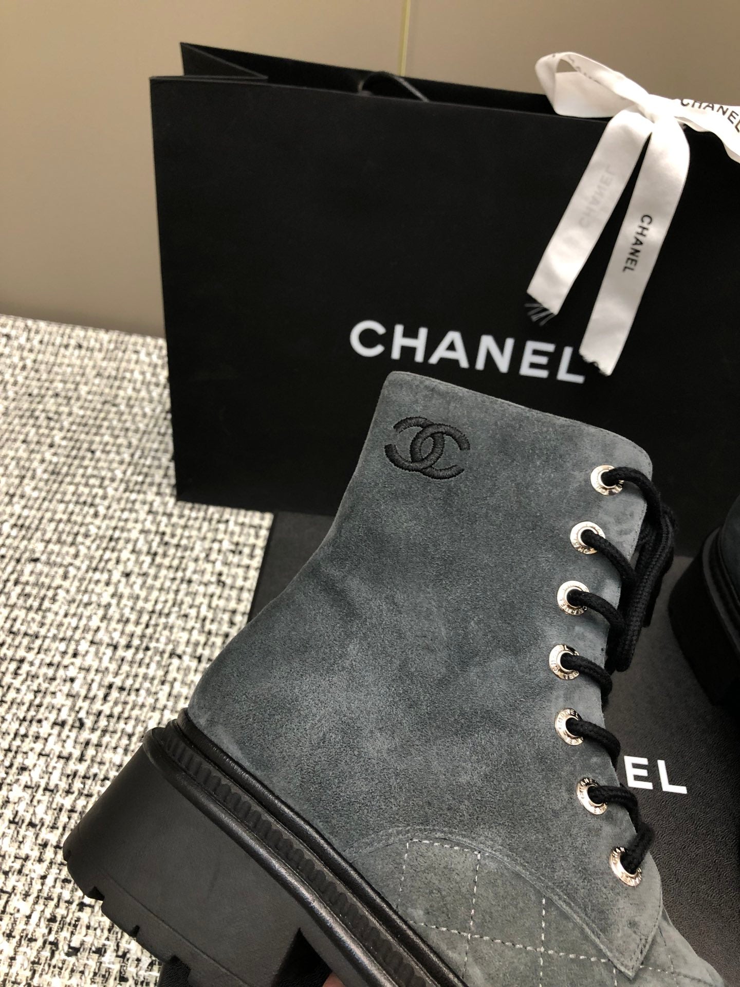 SHORT BOOTS SLATE GREY SUEDE LAMBSKIN - 34
