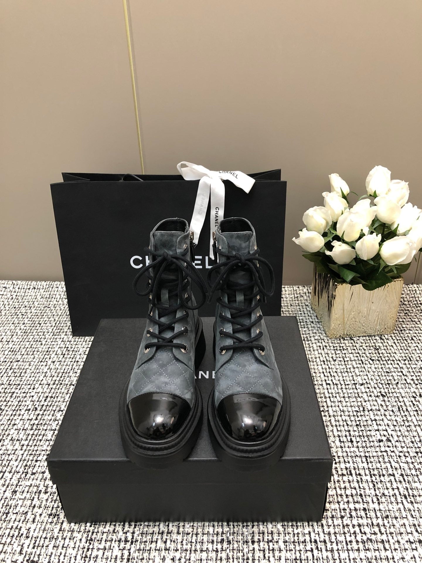 SHORT BOOTS SLATE GREY SUEDE LAMBSKIN - 34