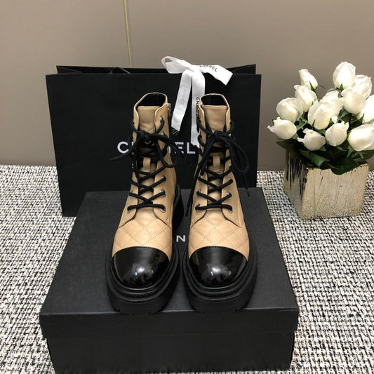 SHORT BOOTS  BEIGE CREAM MIX BLACK SUEDE LAMBSKIN - 34