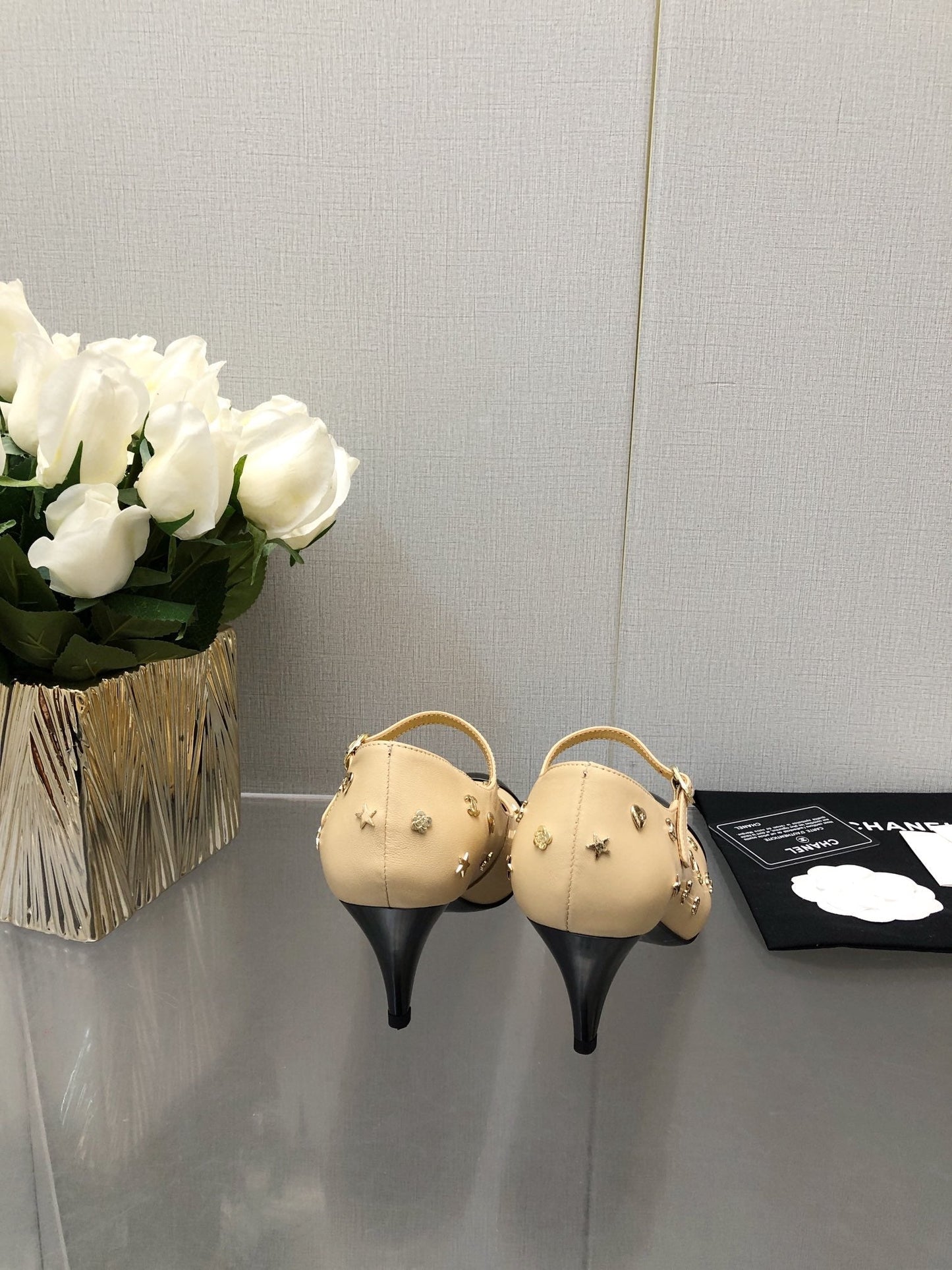 MARY JANE BEIGE CREAM MIX BLACK LAMBSKIN ATTACH METAL - 34