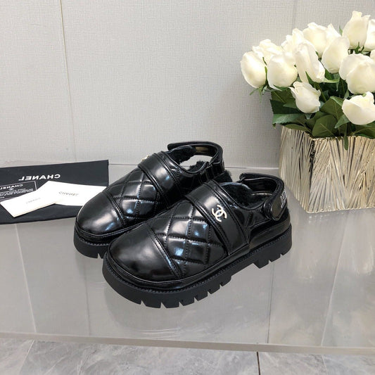 CHUNKY PLATFORM SHEARLING SLIPPER BLACK LAMBSKIN - 35
