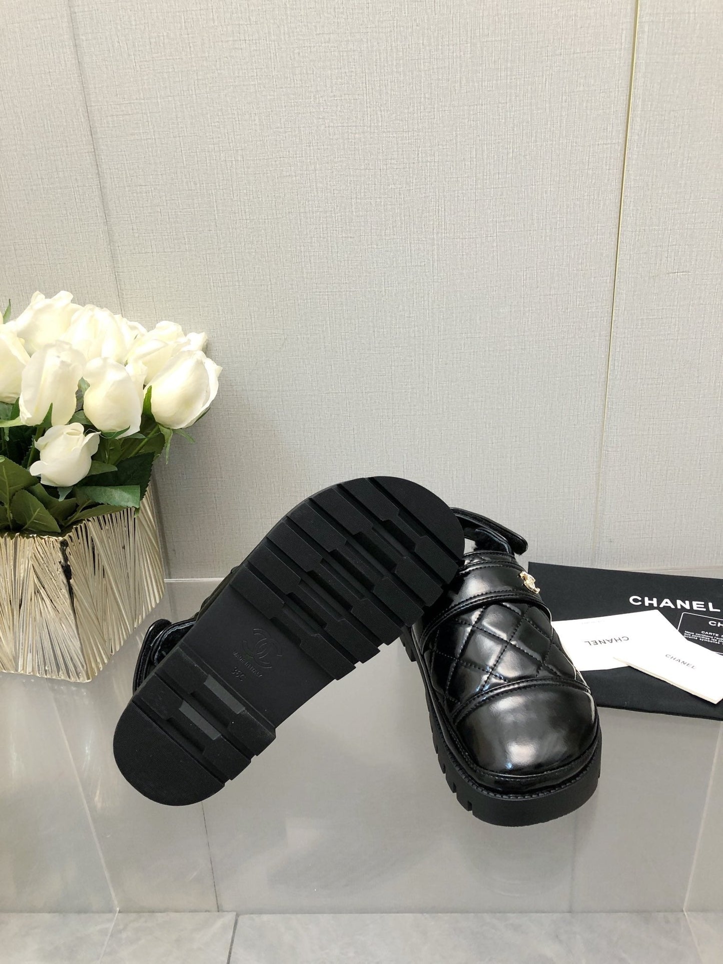 CHUNKY PLATFORM SHEARLING SLIPPER BLACK LAMBSKIN - 35
