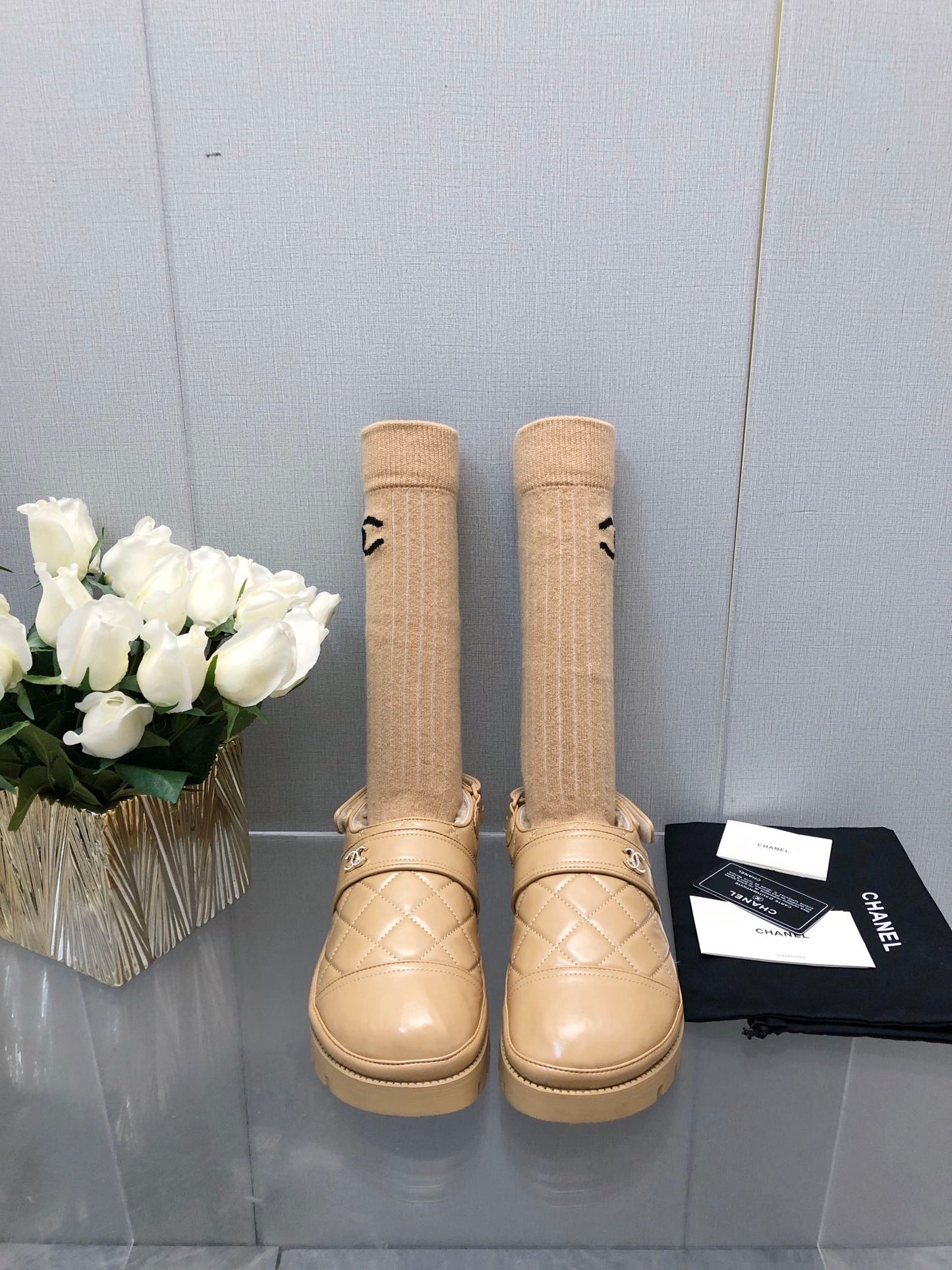 CHUNKY PLATFORM SHEARLING SLIPPER BEIGE CREAM LAMBSKIN - 35