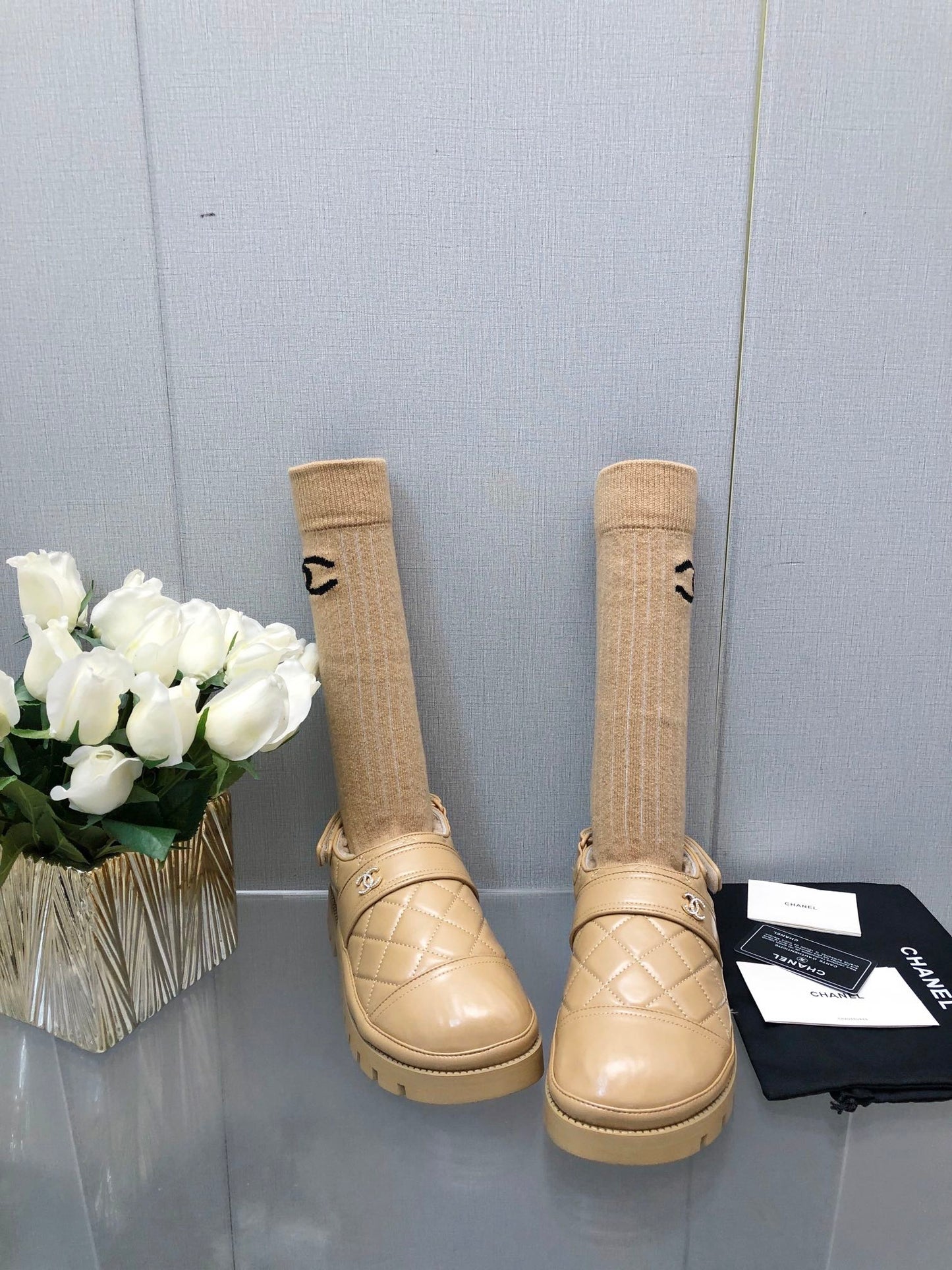 CHUNKY PLATFORM SHEARLING SLIPPER BEIGE CREAM LAMBSKIN - 35
