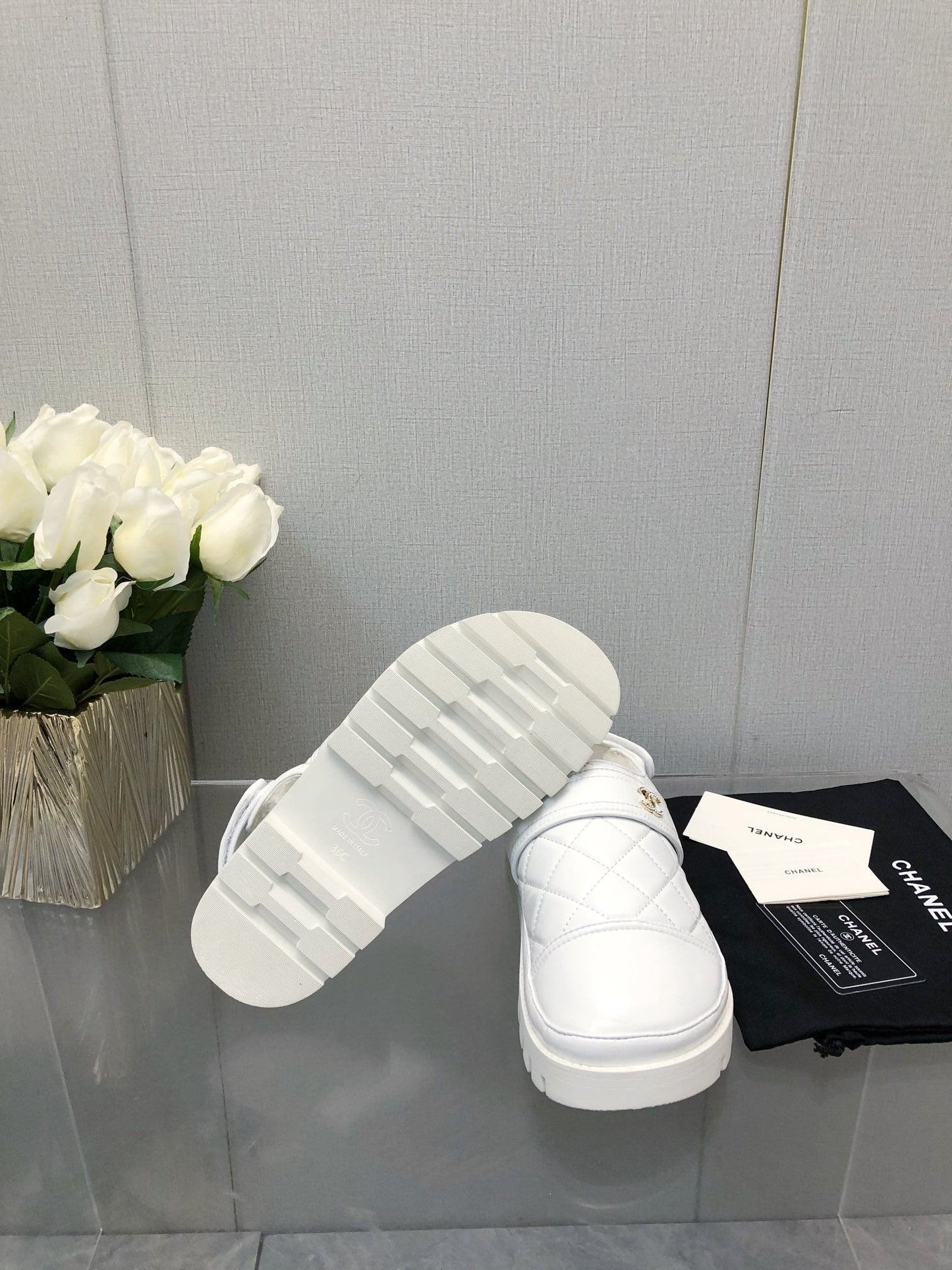 CHUNKY PLATFORM SHEARLING SLIPPER WHITE LAMBSKIN - 35