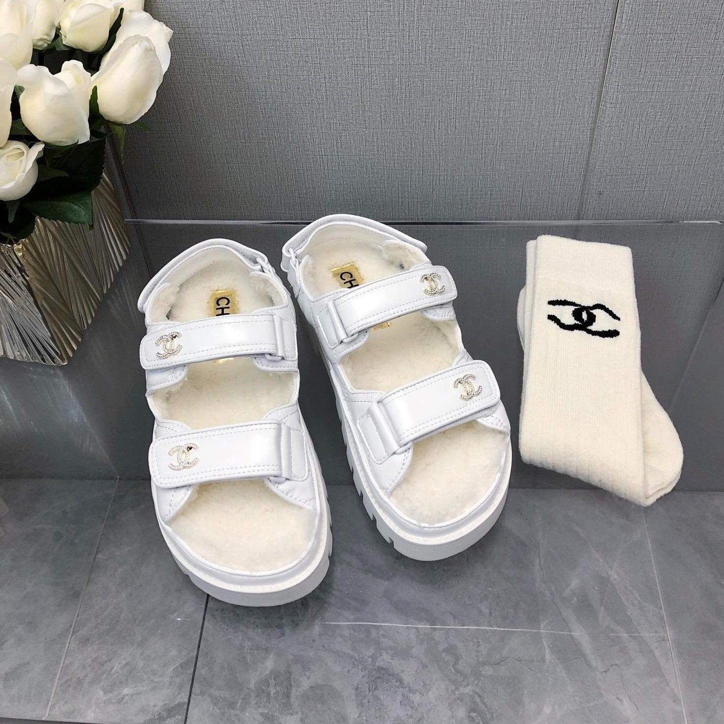 DAD SANDAL WHITE LAMBSKIN - 35