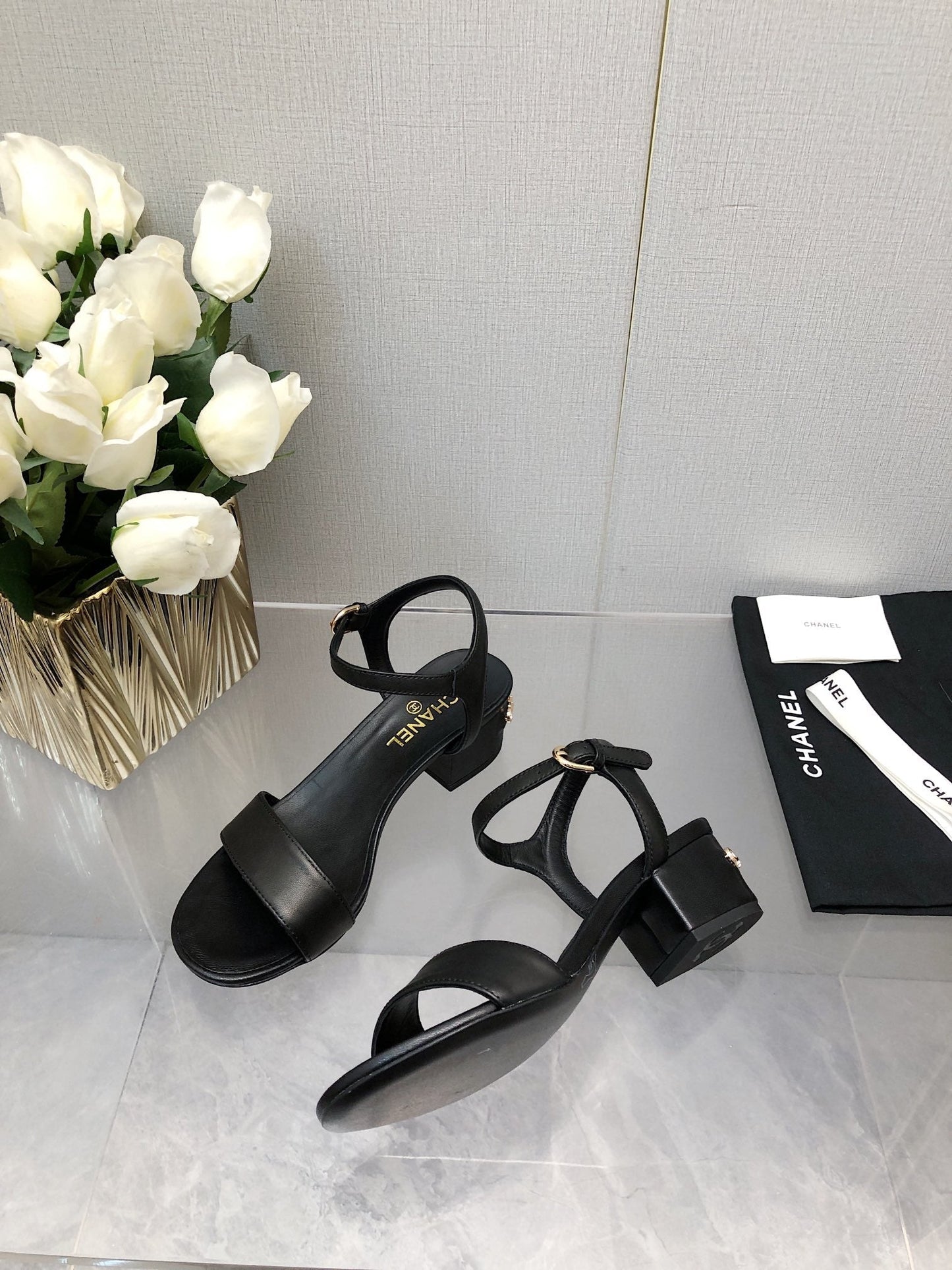 BLOCK HEEL 5 CM SANDAL IN BLACK LAMBSKIN - 35