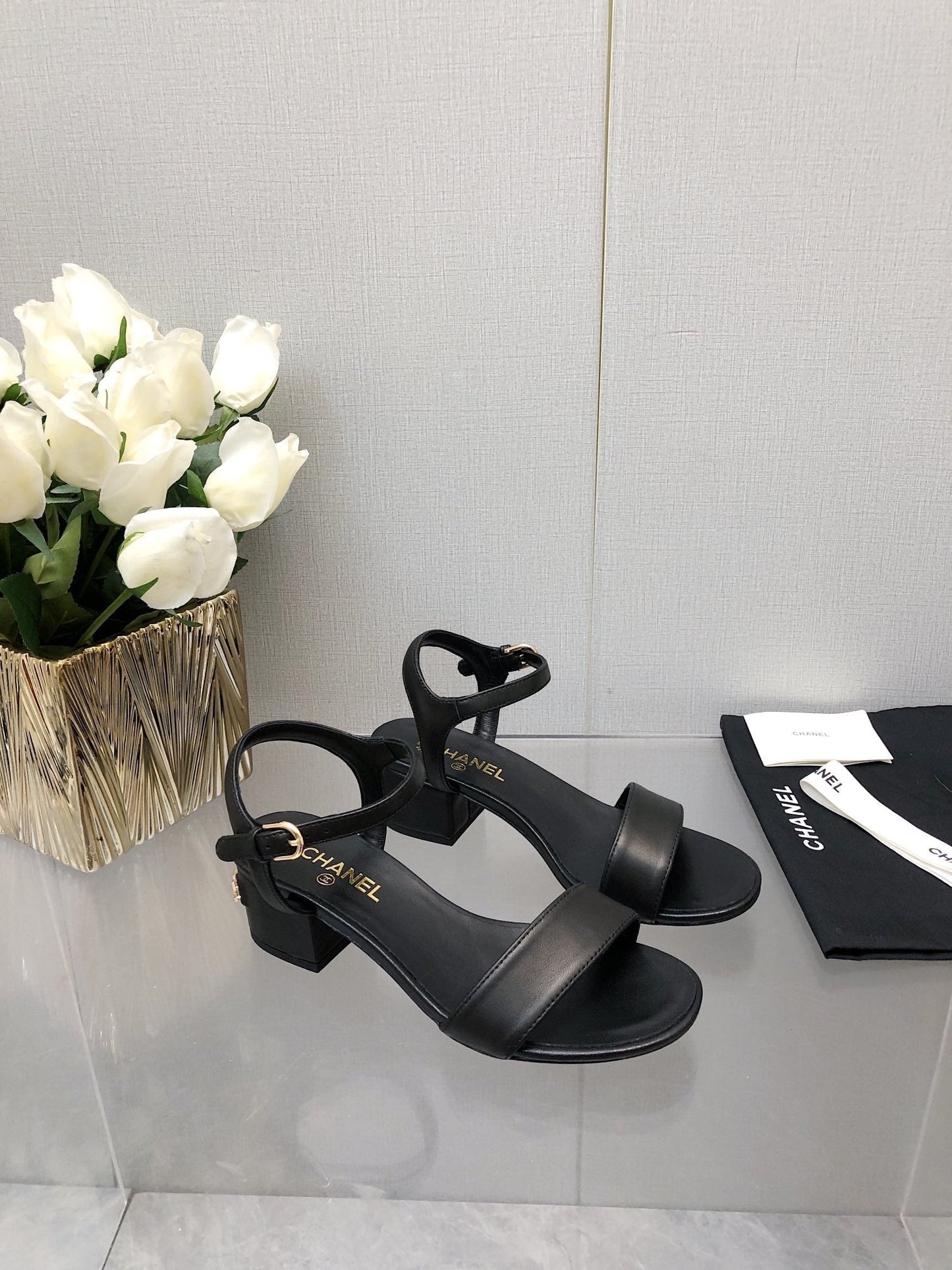 BLOCK HEEL 5 CM SANDAL IN BLACK LAMBSKIN - 35