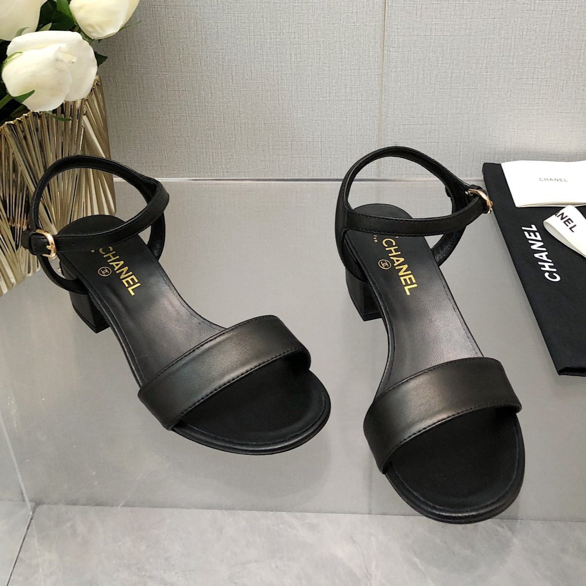 BLOCK HEEL 5 CM SANDAL IN BLACK LAMBSKIN - 35