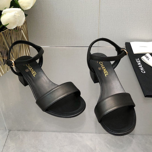 BLOCK HEEL 5 CM SANDAL IN BLACK LAMBSKIN - 35