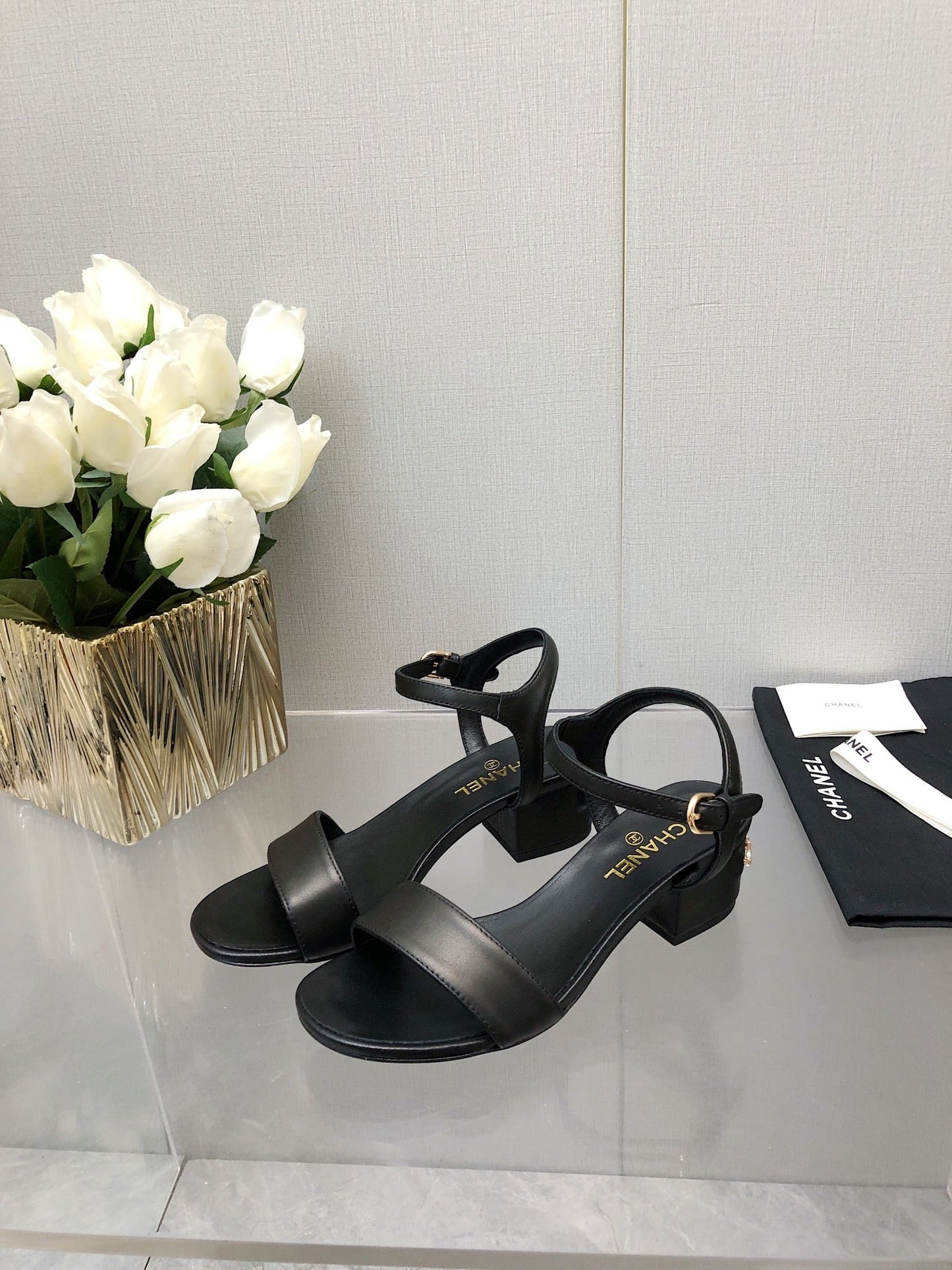 BLOCK HEEL 5 CM SANDAL IN BLACK LAMBSKIN - 35
