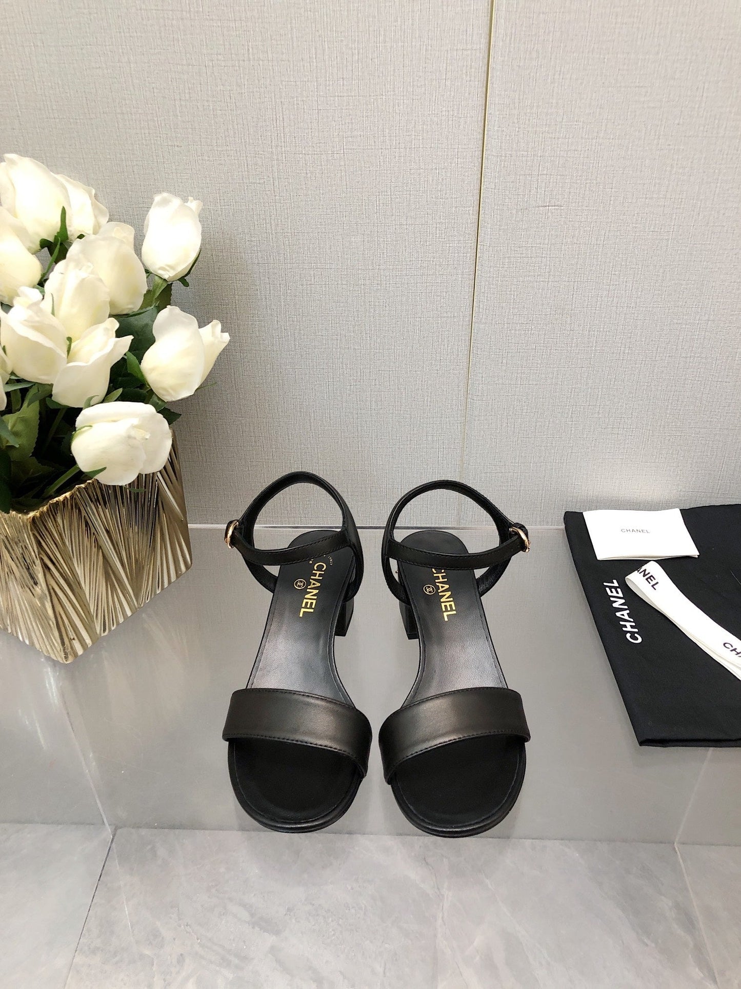 BLOCK HEEL 5 CM SANDAL IN BLACK LAMBSKIN - 35