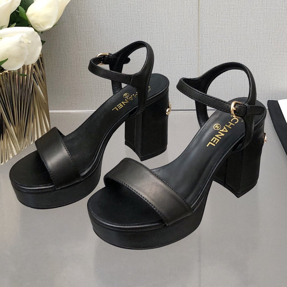 BLOCK HEEL 9 CM SANDAL IN BLACK LAMBSKIN - 35