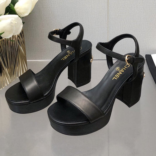 BLOCK HEEL 9 CM SANDAL IN BLACK LAMBSKIN - 35