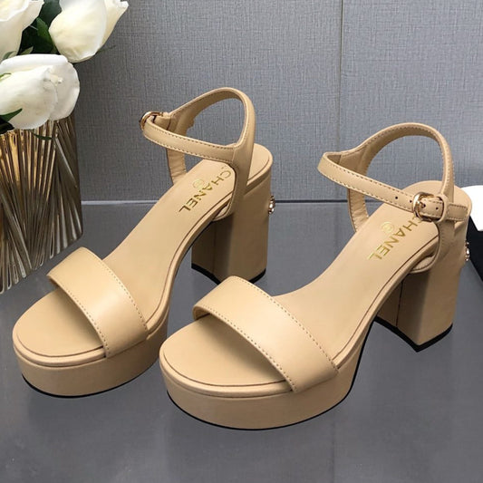 BLOCK HEEL 9 CM SANDAL IN SAND BROWN LAMBSKIN - 35