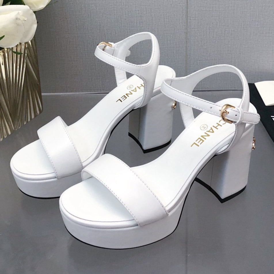 BLOCK HEEL 9 CM SANDAL IN WHITE LAMBSKIN - 35