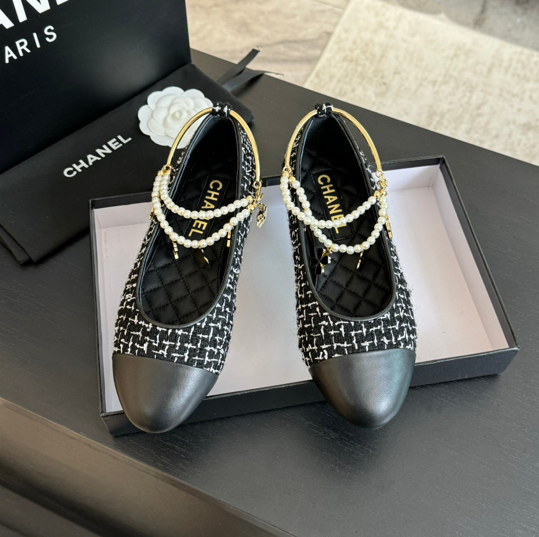 Double Strap Chunky Heel Mary Jane Shoes Black/White Caro - 35