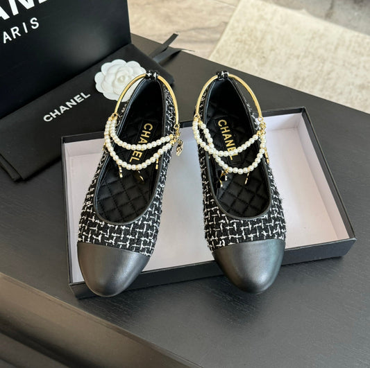 Double Strap Chunky Heel Mary Jane Shoes Black/White Caro - 35