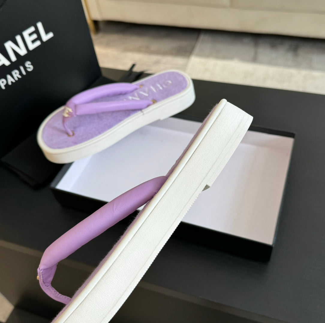 Thick-soled Flip-Flops Lambskin Lavender Purple - 35