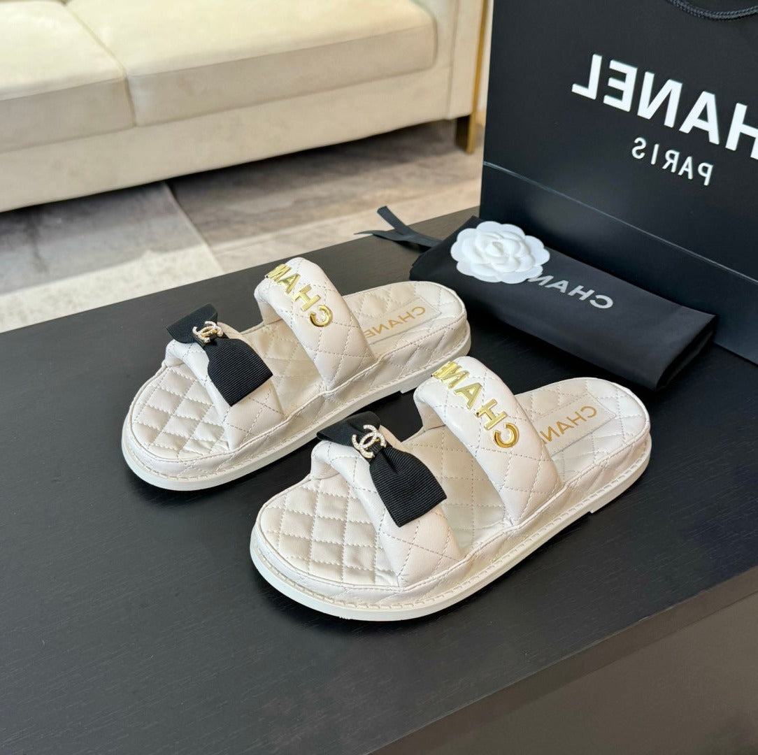 Mule Sandals Lambskin White Black - 34
