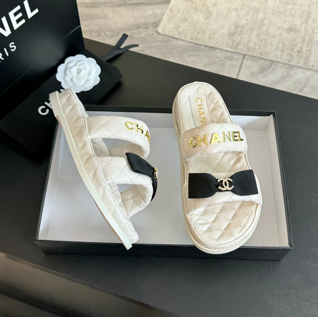 Mule Sandals Lambskin White Black - 34