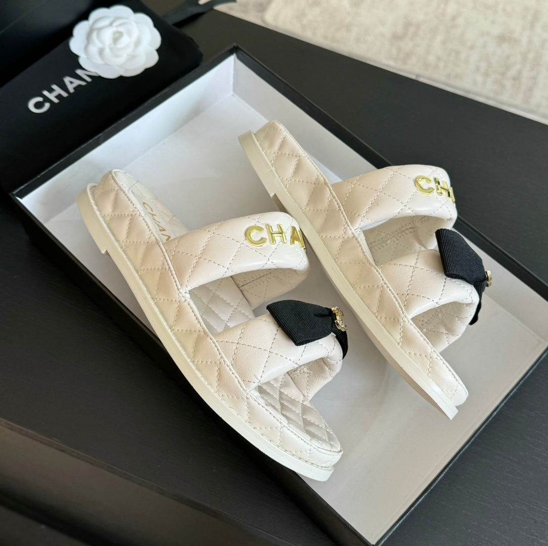 Mule Sandals Lambskin White Black - 34