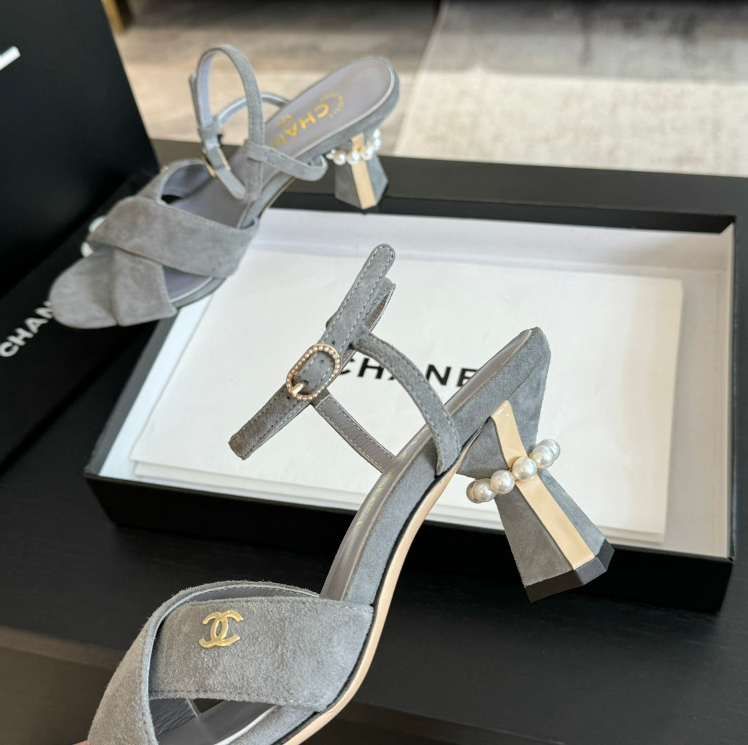 High Sandals Lambskin Gray - 34
