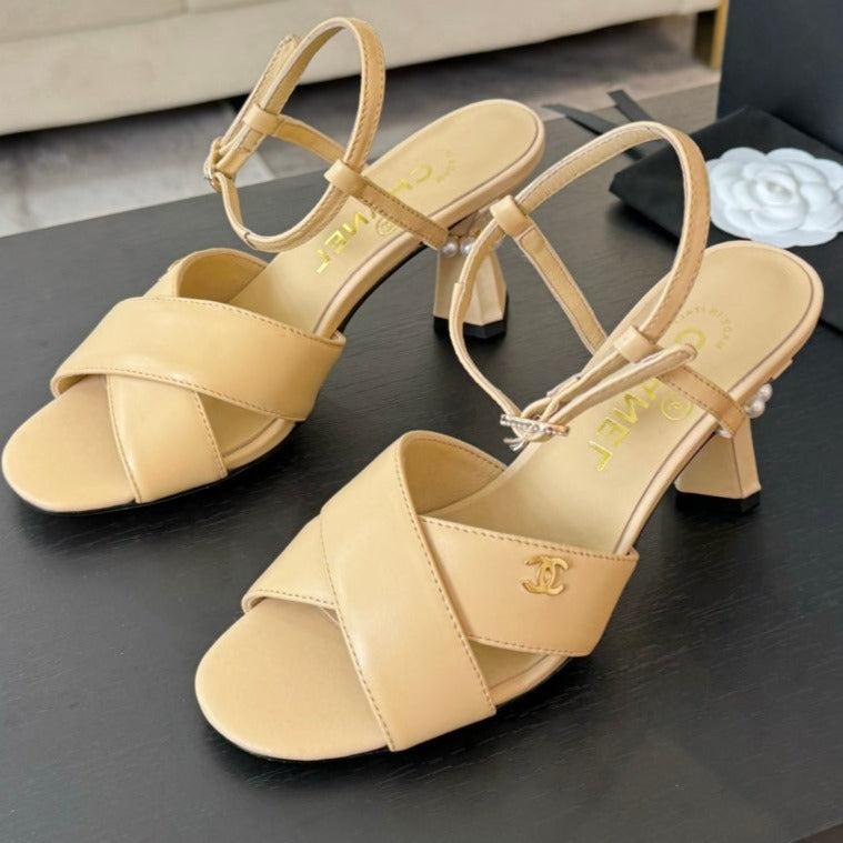High Sandals Lambskin Yellow Cream - 34