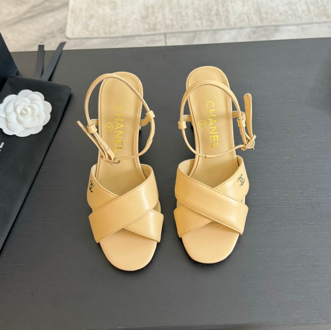 High Sandals Lambskin Yellow Cream - 34
