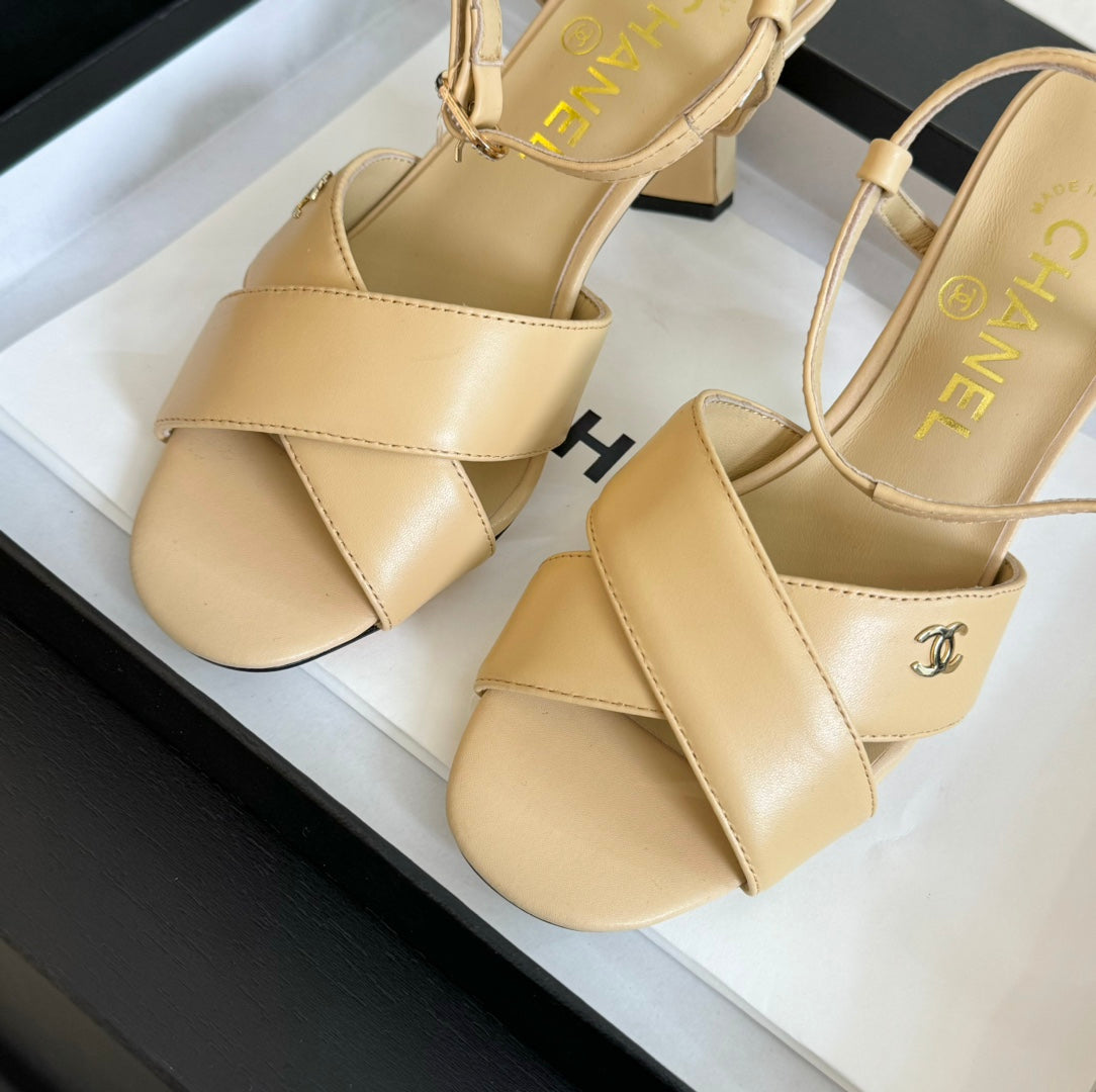 High Sandals Lambskin Yellow Cream - 34