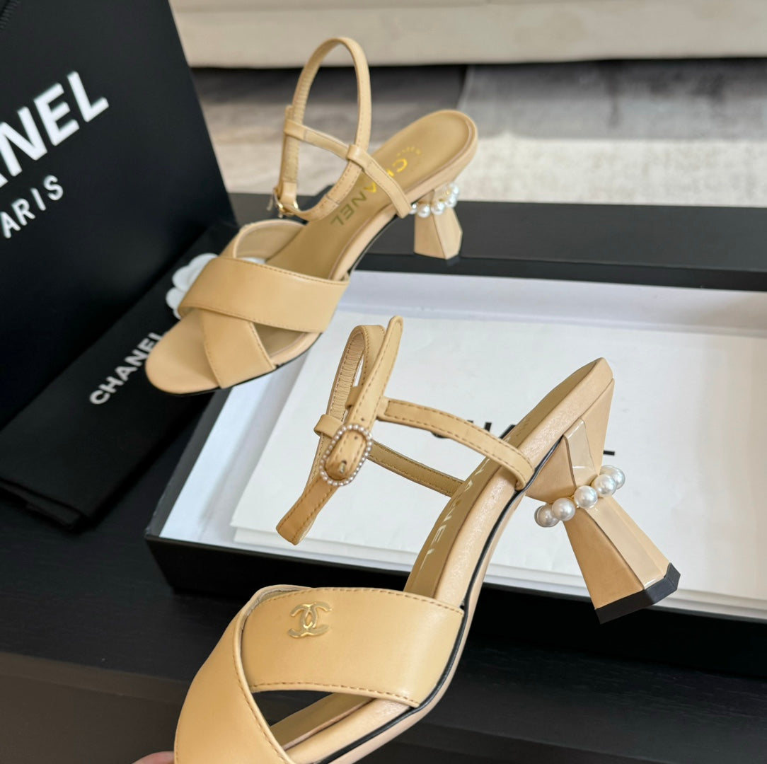 High Sandals Lambskin Yellow Cream - 34
