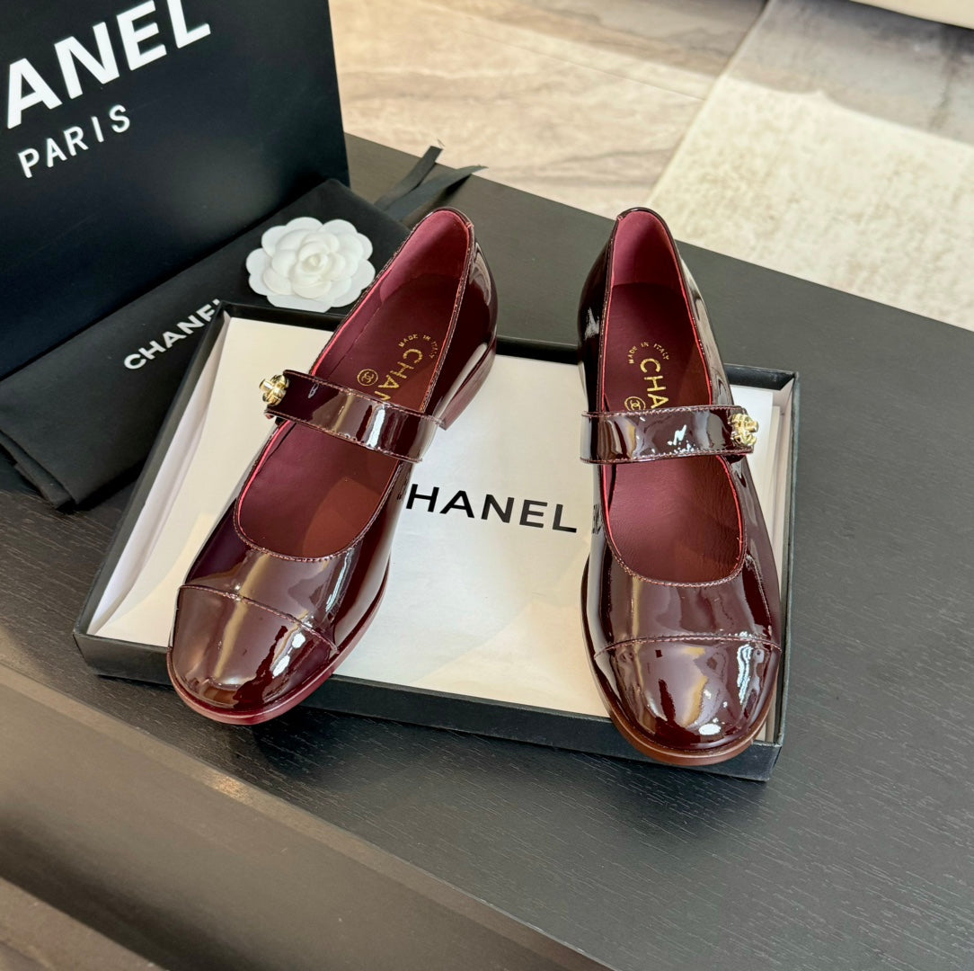 mary jane flat Red Wine patent calfskin - 35