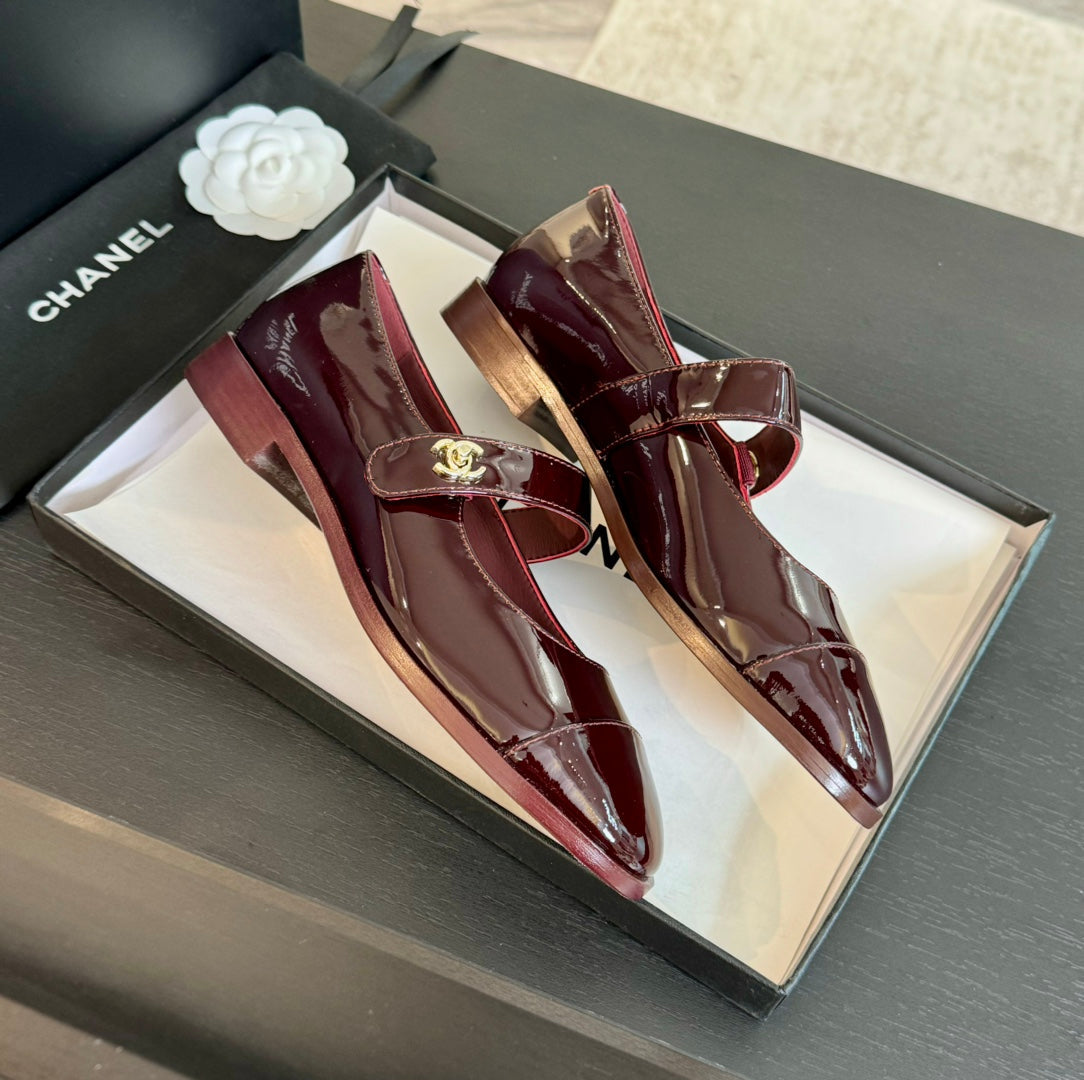mary jane flat Red Wine patent calfskin - 35