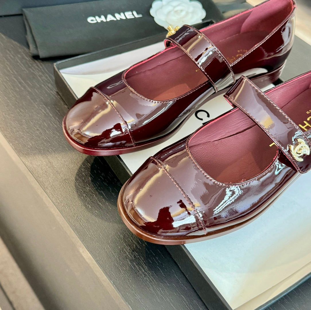 mary jane flat Red Wine patent calfskin - 35