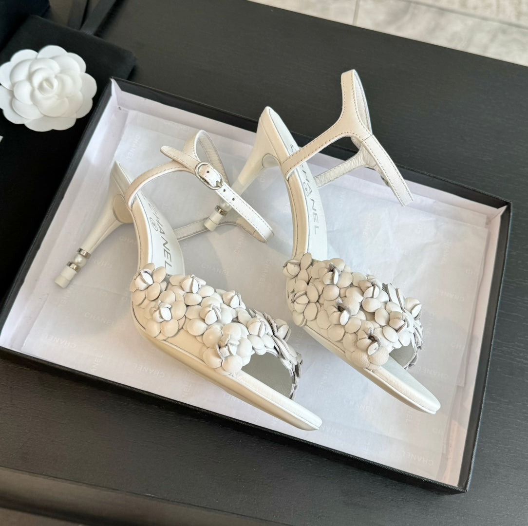 CC Little Camellia World Thin High Sandals White Lambskin - 35