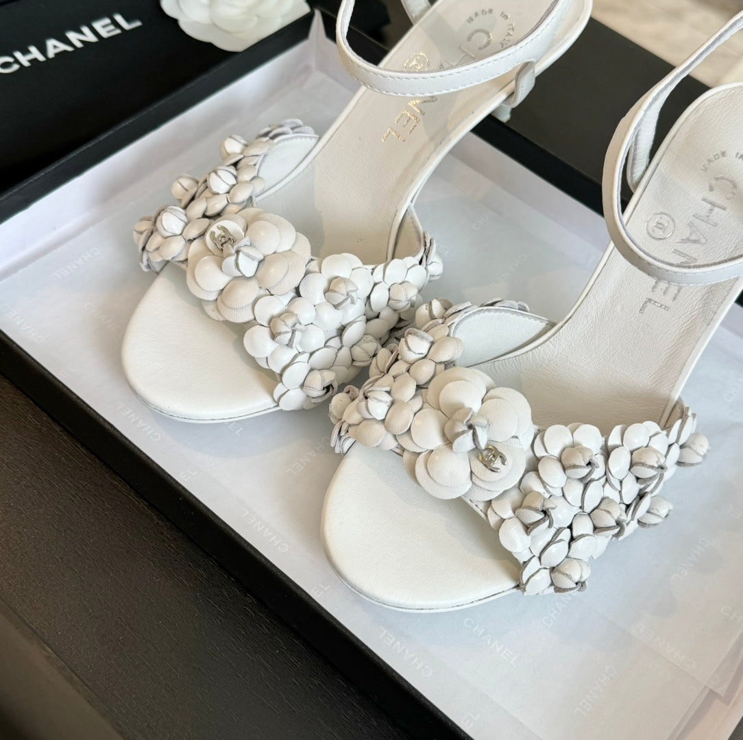 CC Little Camellia World Thin High Sandals White Lambskin - 35