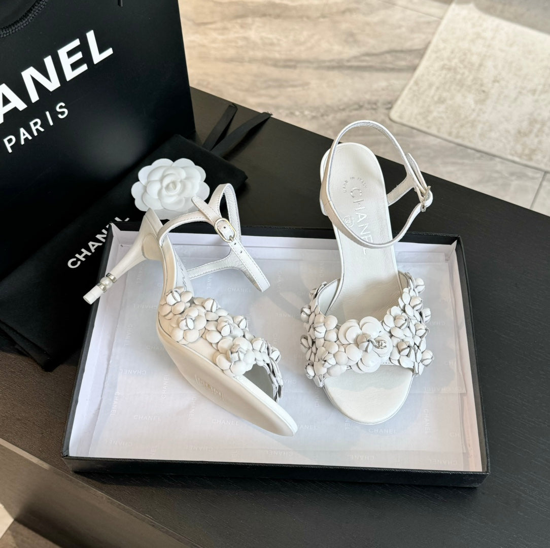 CC Little Camellia World Thin High Sandals White Lambskin - 35